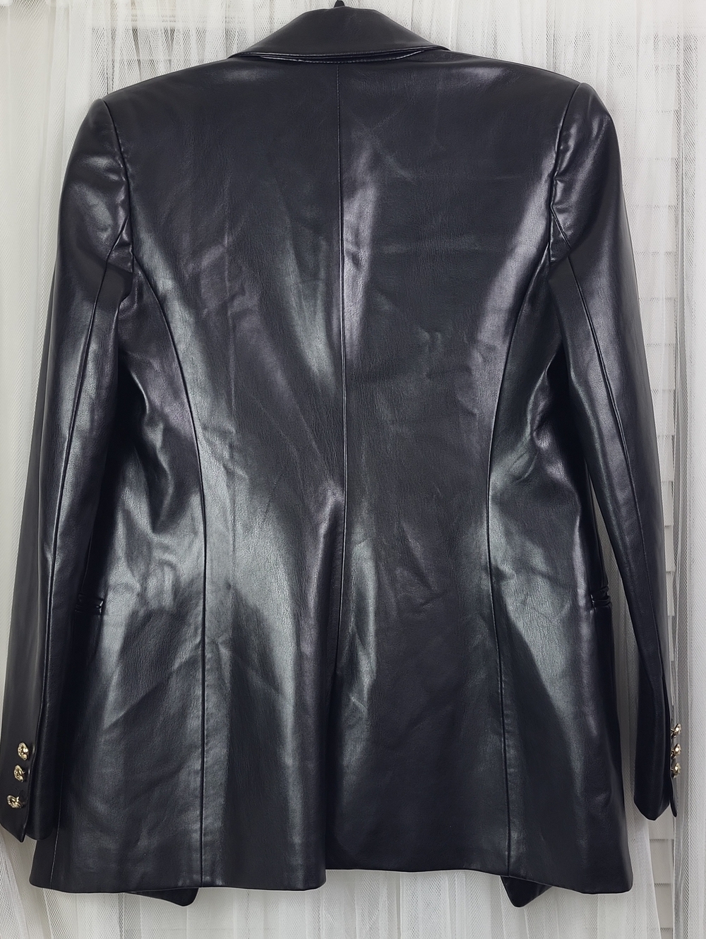 Zara Women's Black Faux Leather Double-Breasted Blazer. Size S - Picture 12 of 16